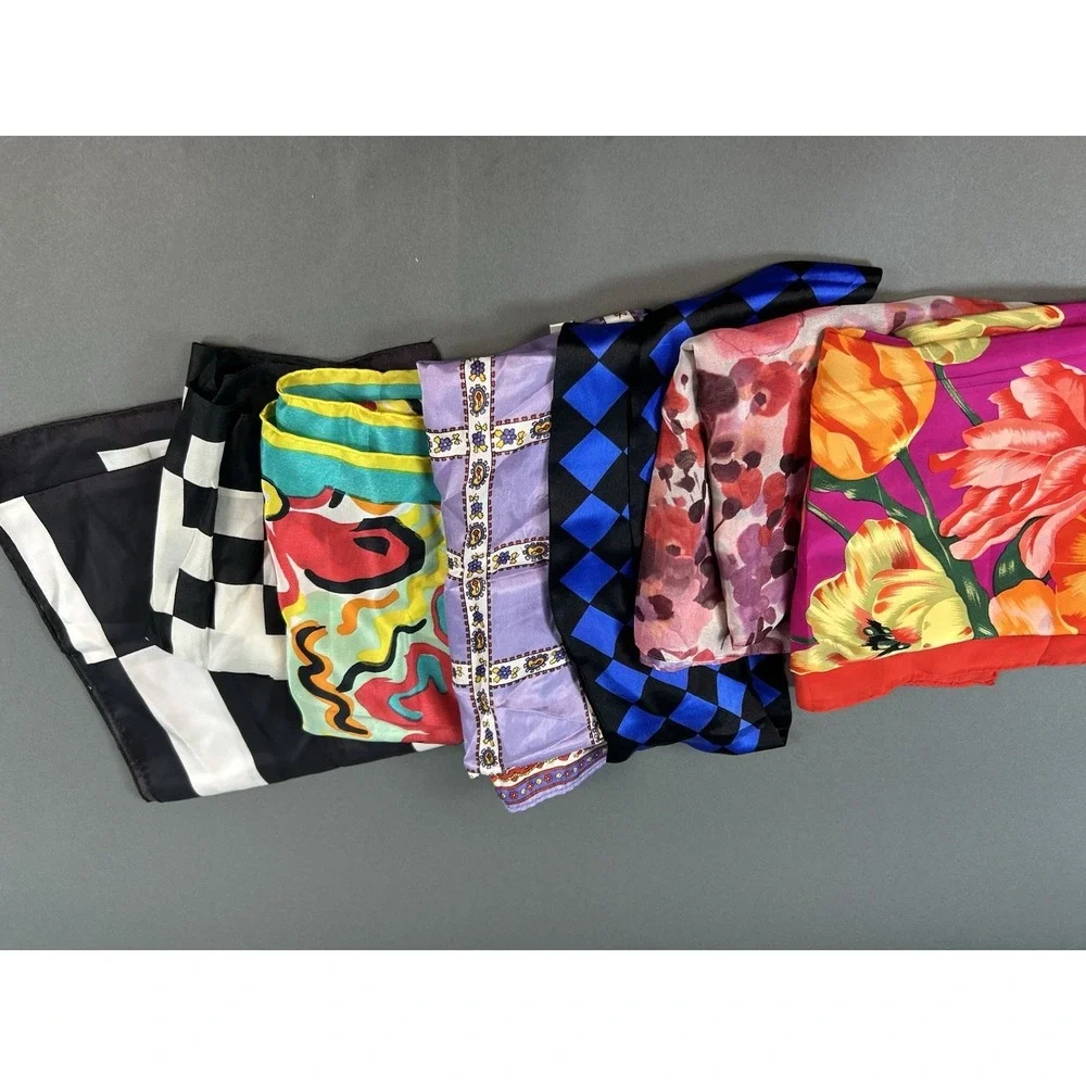 Lot of 7 Women's Fashion Scarves Floral Geometric Square Oblong Multicolor